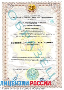 Образец сертификата соответствия аудитора №ST.RU.EXP.00014299-1 Осинники Сертификат ISO 14001